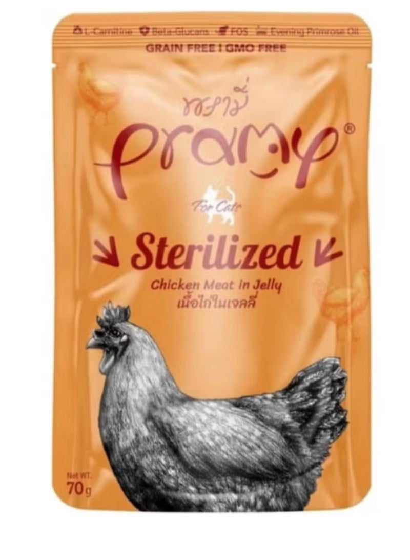 Pramy Damp Cat Food with Chicken Flavor in Gelly for Sterile Cats - 12 packs x 70g - Specially designed for sterile cats - Supports weight control and urinary health. - Image 2